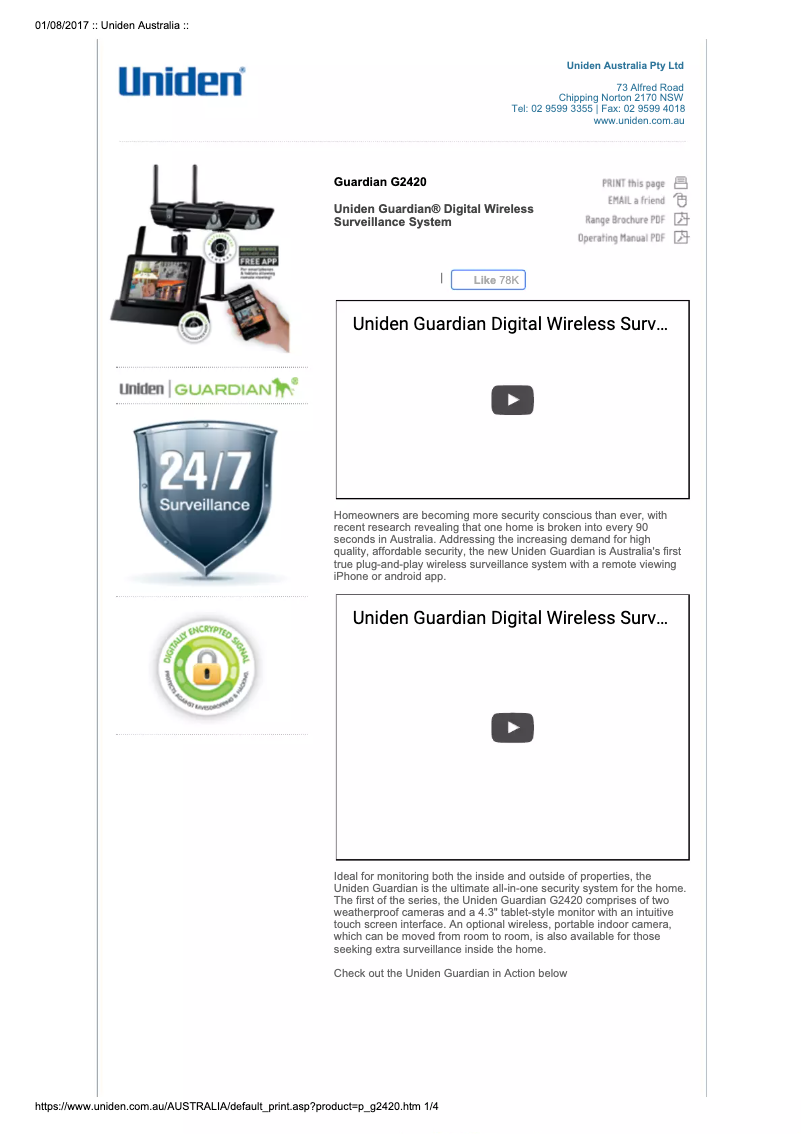 Image de la première page du manuel de l'appareil Guardian G2420