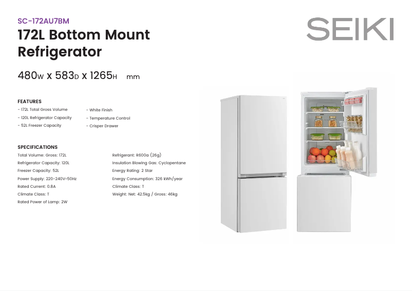 Page n°1 - Fiche technique Seiki SC-172AU7BM