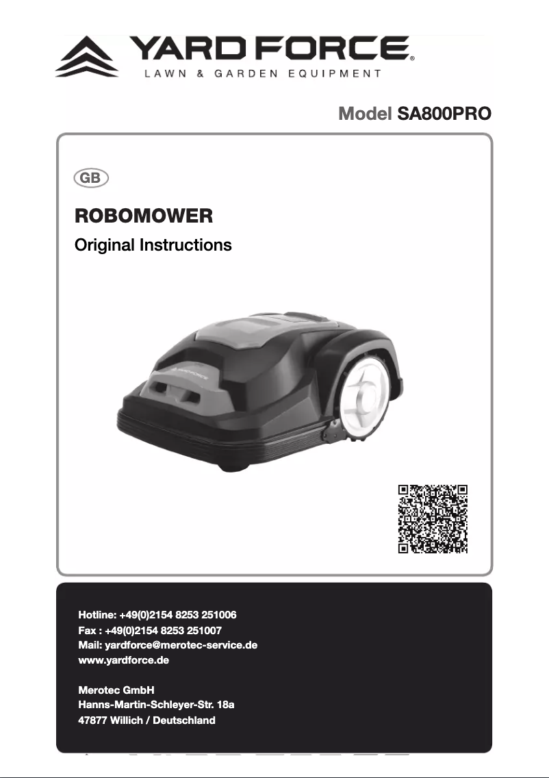 Page 1 de la notice Manuel utilisateur Yard Force SA800PRO