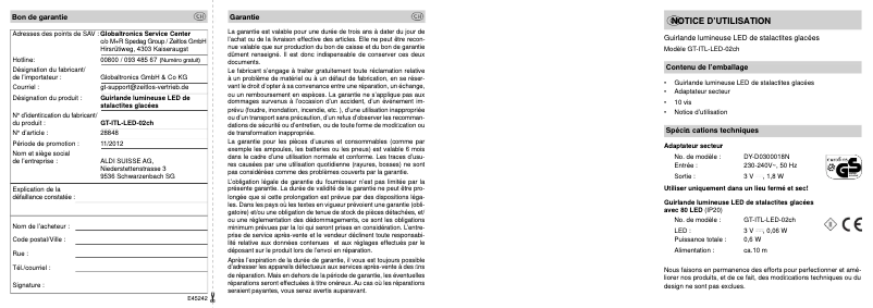 Page 1 de la notice Manuel utilisateur GlobalTronics GT-ITL-LED-02