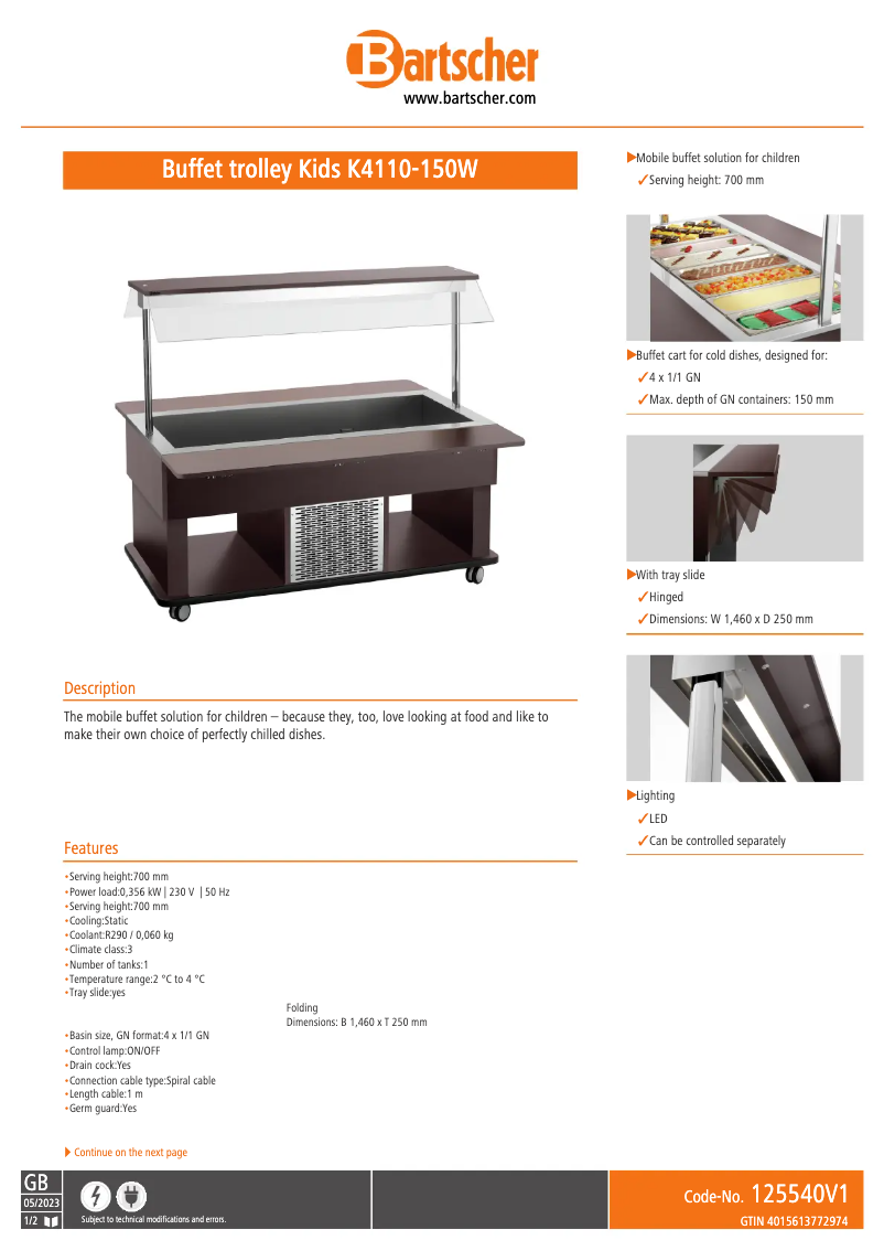Page n°1 - Fiche technique Bartscher K4110-150W