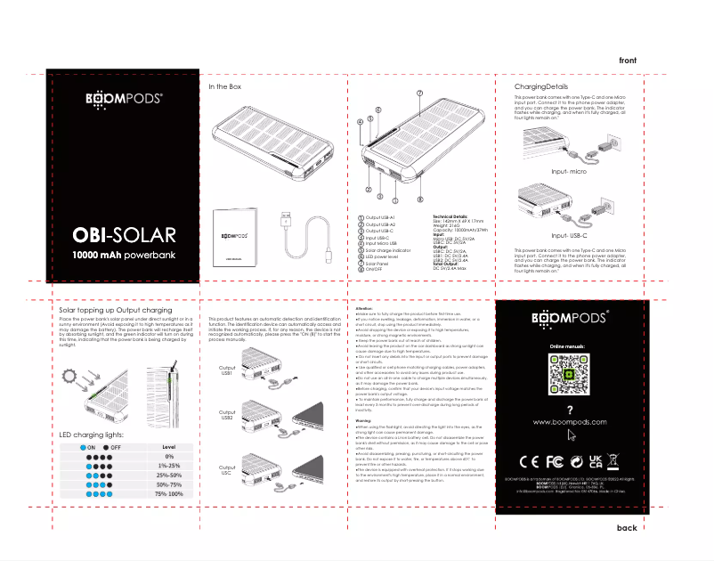 Page n°1 - Manuel utilisateur Boompods OBI-SOLAR