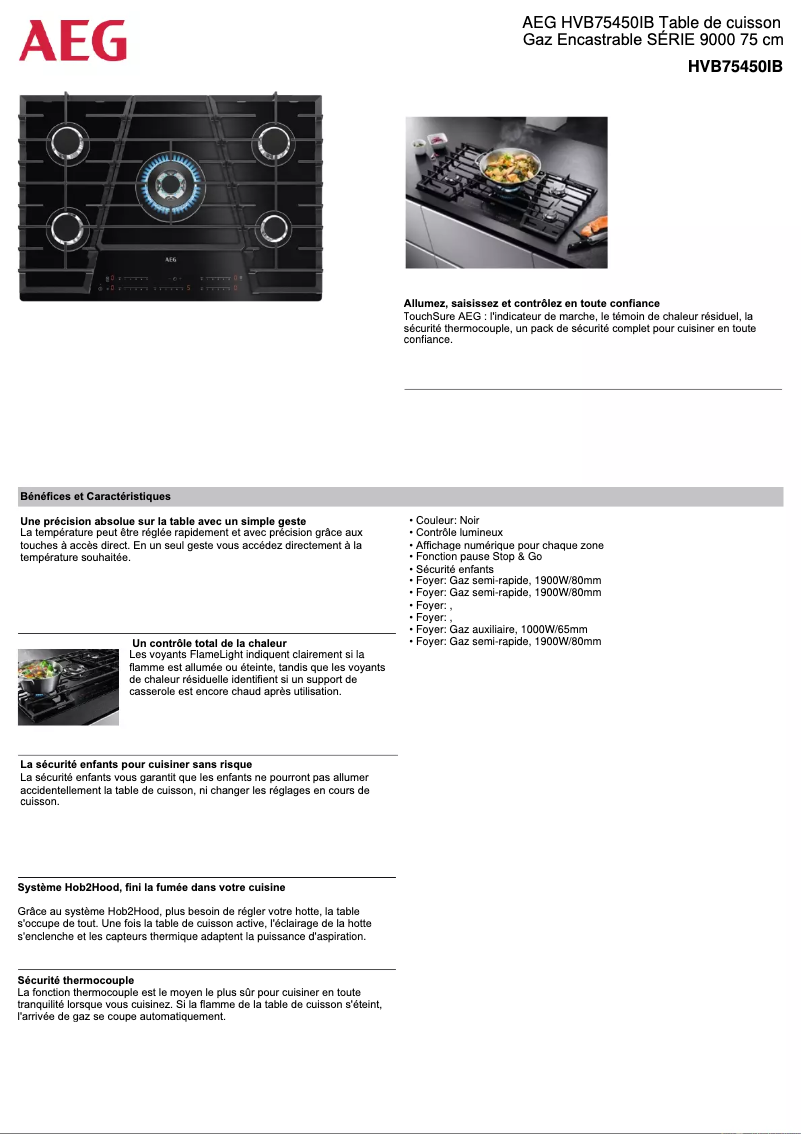 Page 1 de la notice Fiche technique AEG HVB75450IB