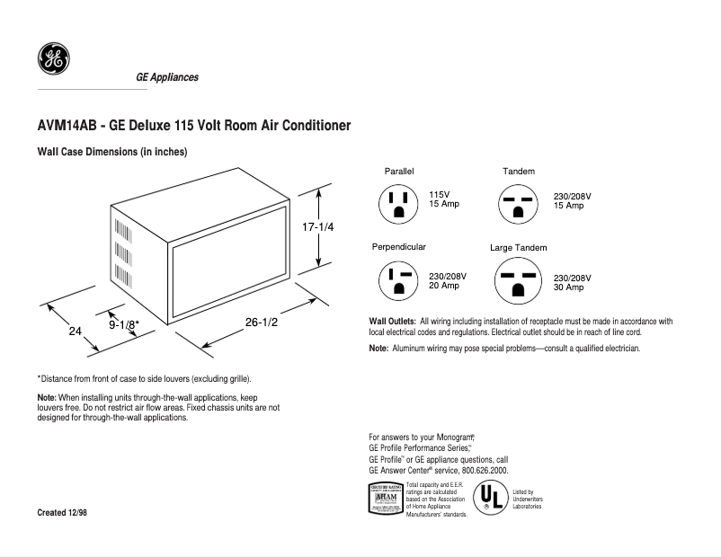 Page n°1 - Fiche technique GE AVM14AB