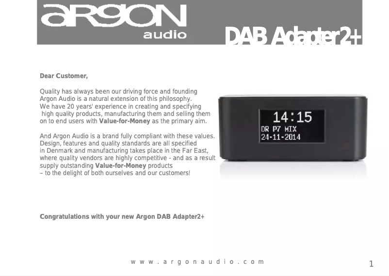 Image de la première page du manuel de l'appareil DABAdapter 2+