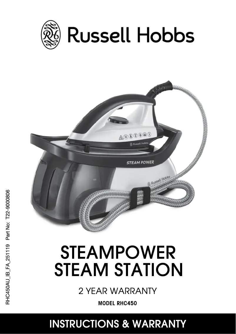 Page 1 de la notice Manuel utilisateur Russell Hobbs SteamPower Steam Station RHC450