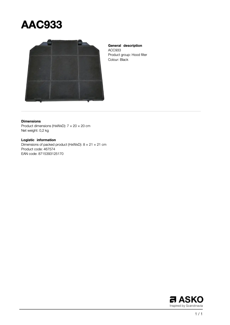 Page 1 de la notice Manuel utilisateur Asko ACC933