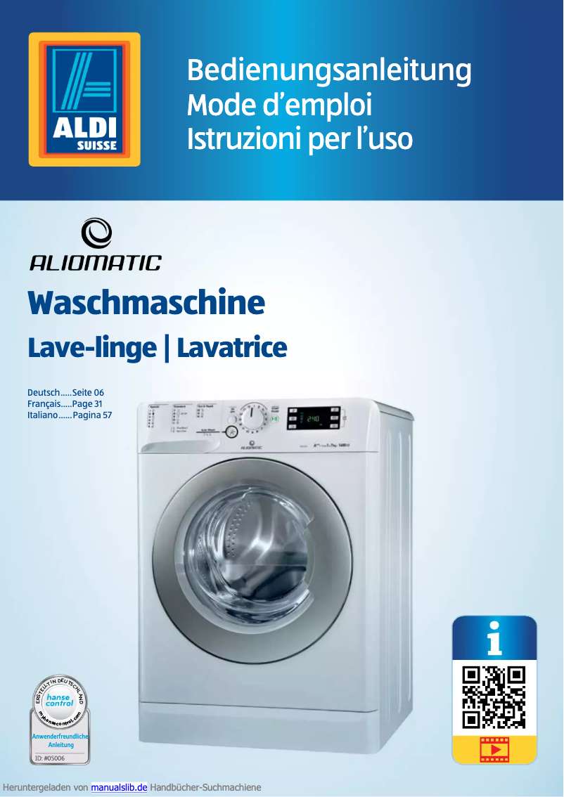 Page n°1 - Manuel utilisateur Aliomatic WA 71600