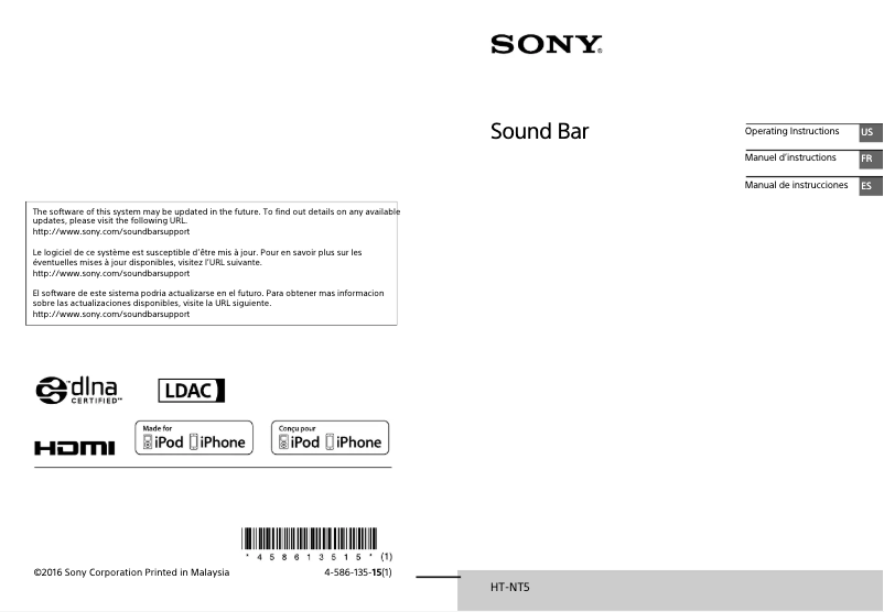 Page 1 de la notice Manuel utilisateur Sony HT-NT5