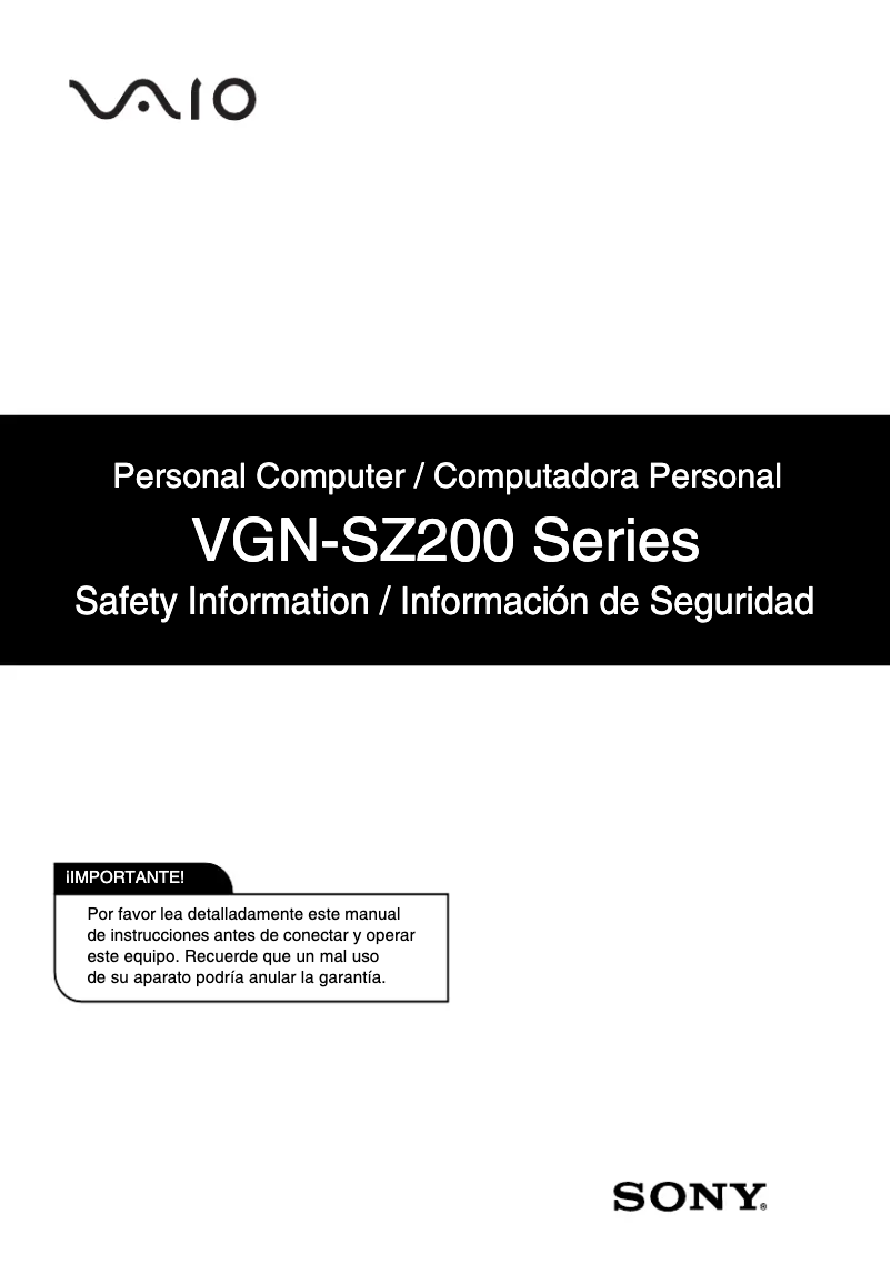 Imagen de la primera página del manual del dispositivo Vaio VGN-SZ240P