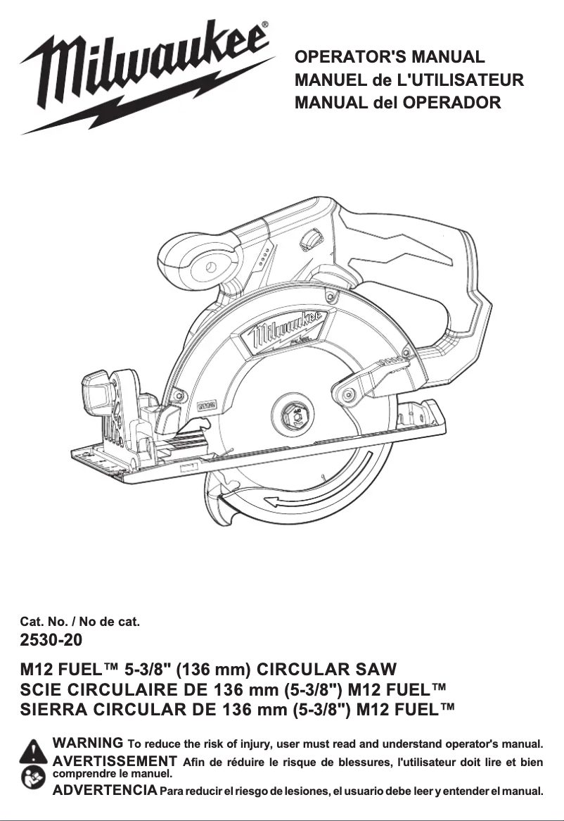 Page n°1 - Manuel utilisateur Milwaukee 2530-20