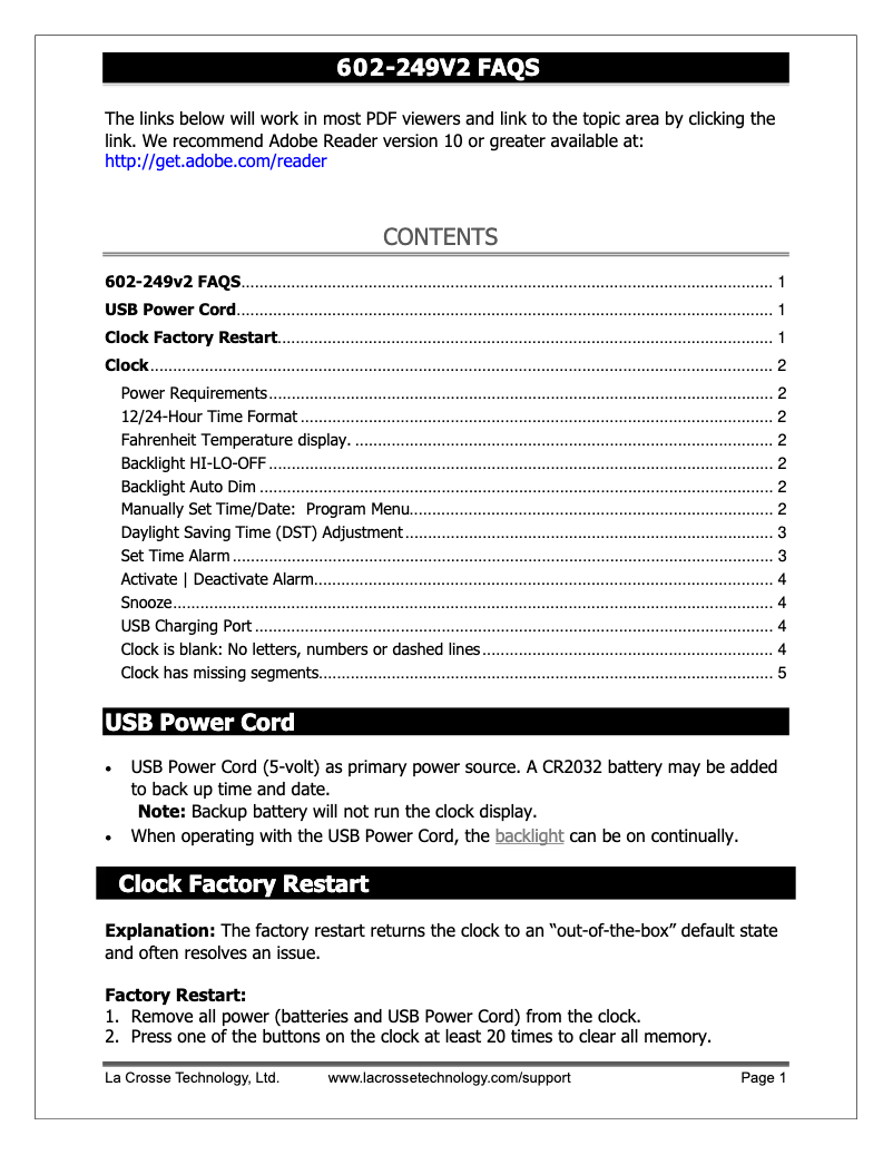Page 1 de la notice FAQ La Crosse Technology 602-249V2