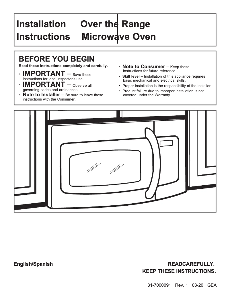 Page 1 de la notice Instructions / montage GE JVM7195SKSS