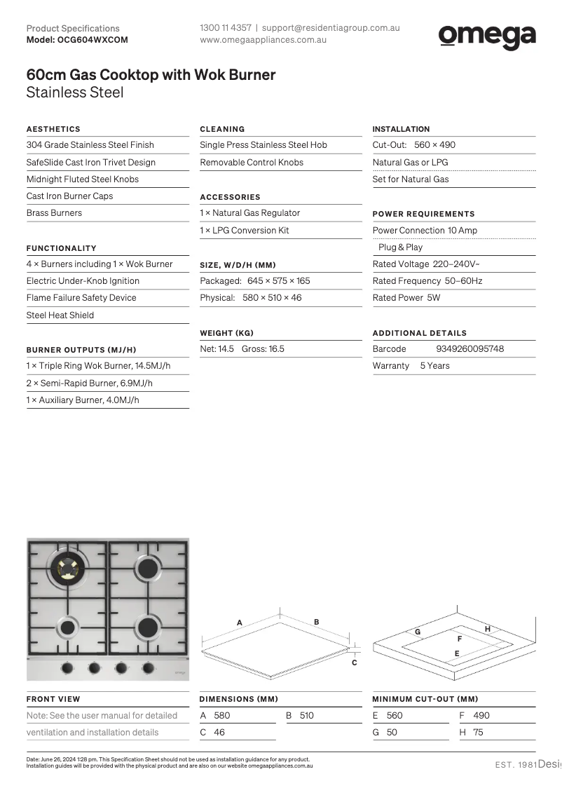 Image de la première page du manuel de l'appareil OCG604WXCOM