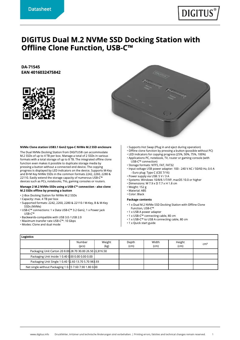 Page n°1 - Fiche technique Digitus DA-71545