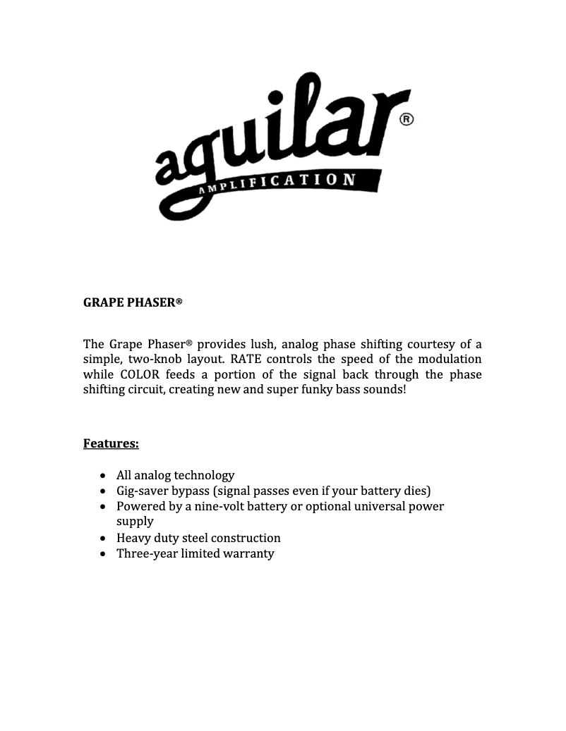 Page n°1 - Manuel utilisateur Aguilar Grape Phaser II