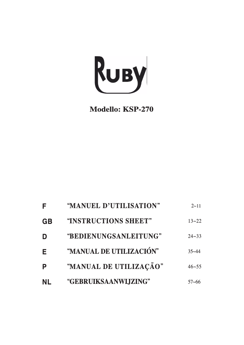 Page n°1 - Manuel utilisateur Ruby KSP0270