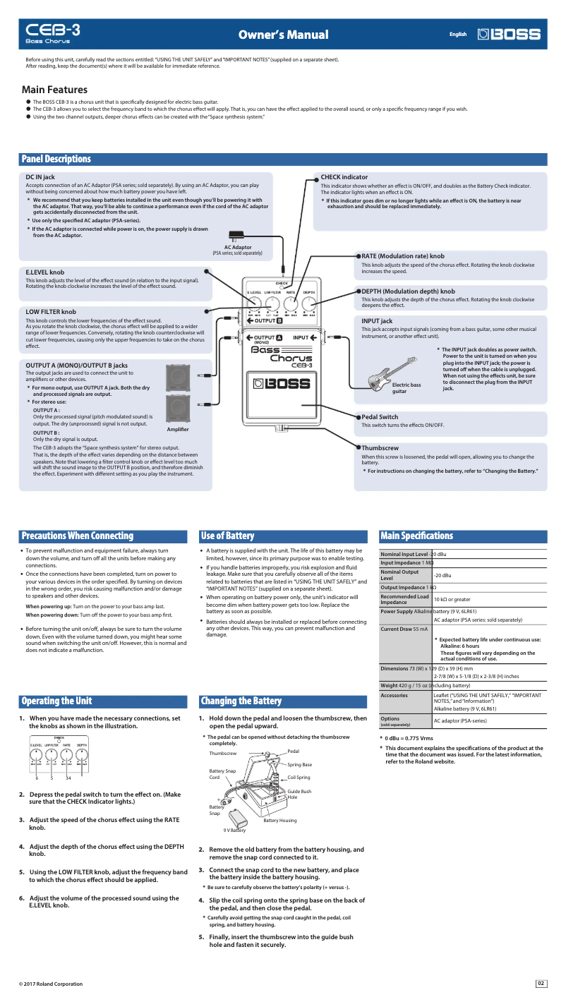 Page n°1 - Manuel utilisateur Boss CEB-3