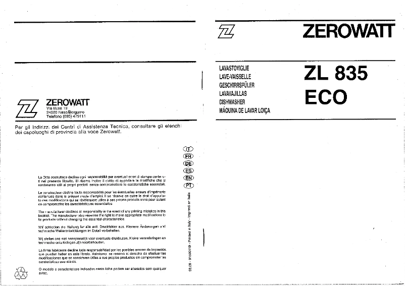 Image de la première page du manuel de l'appareil ZL 835 NX ECO
