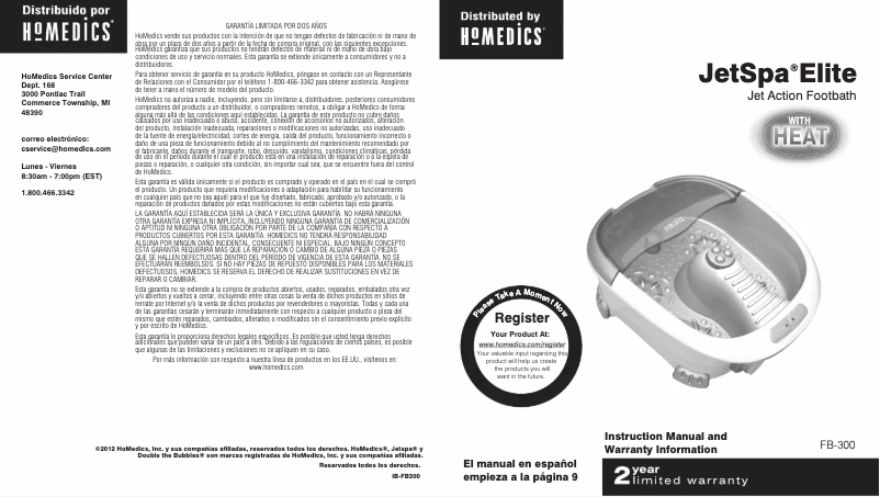 Page 1 de la notice Manuel utilisateur Homedics FB-300