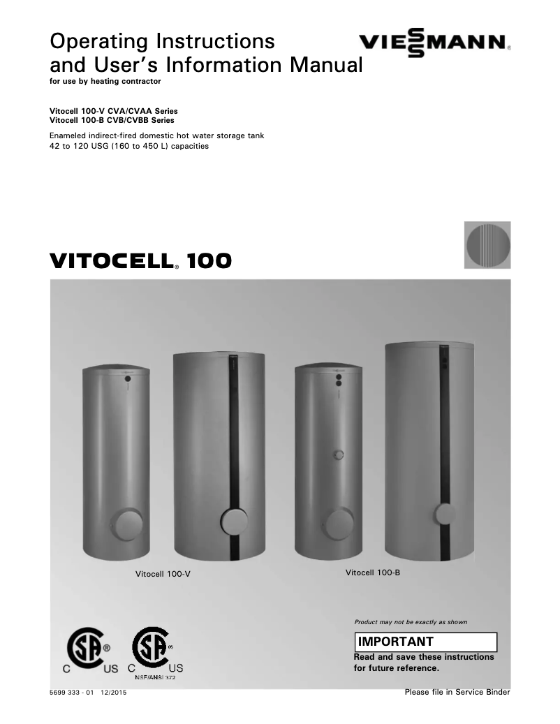 Page 1 of the manual User Manual Viessmann Vitocell 100-H