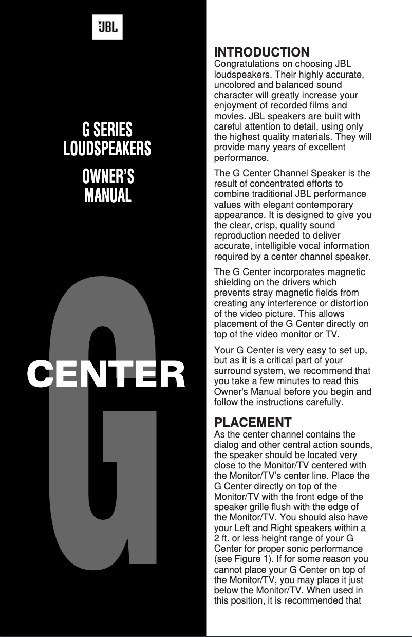 Page n°1 - Manuel utilisateur JBL G Center