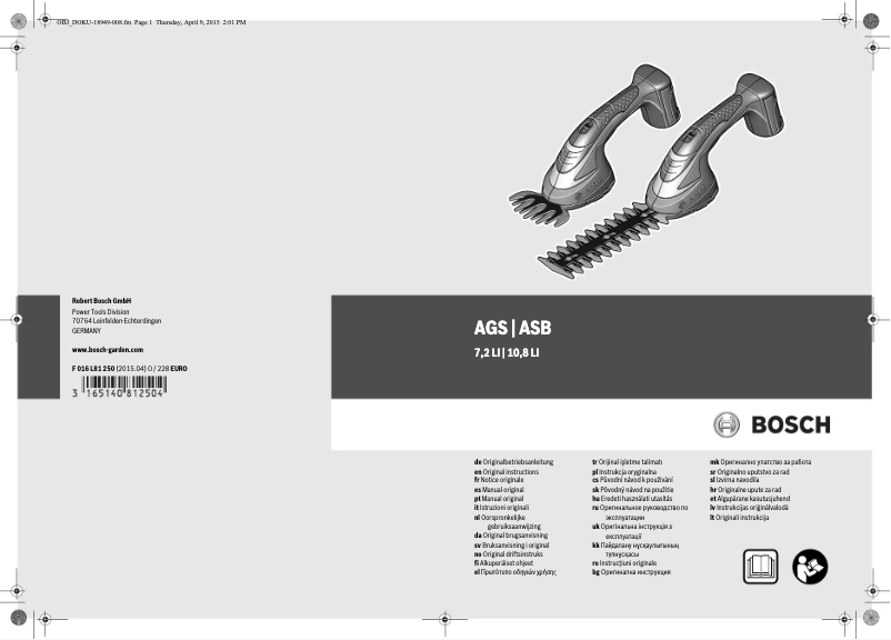 Page 1 de la notice Manuel utilisateur Bosch ASB 7.2 LI