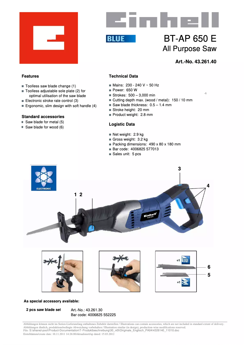 Image de la première page du manuel de l'appareil BT-AP 650 E