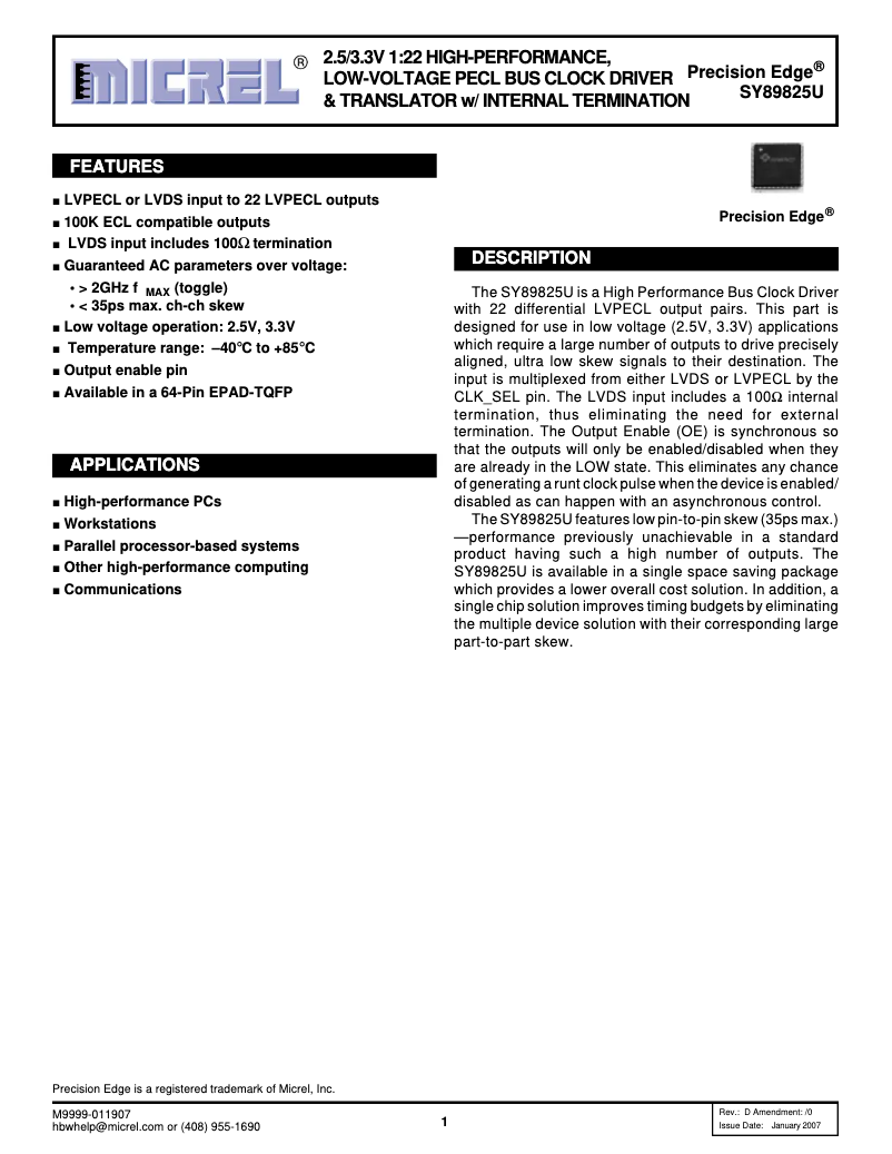 Page 1 de la notice Manuel utilisateur Microchip SY89825U