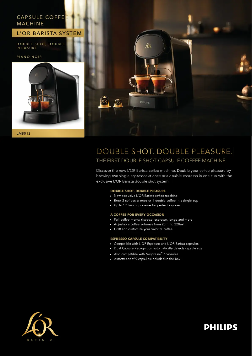 Page 1 of the manual Technical Sheet Philips L'Or Barista LM8012