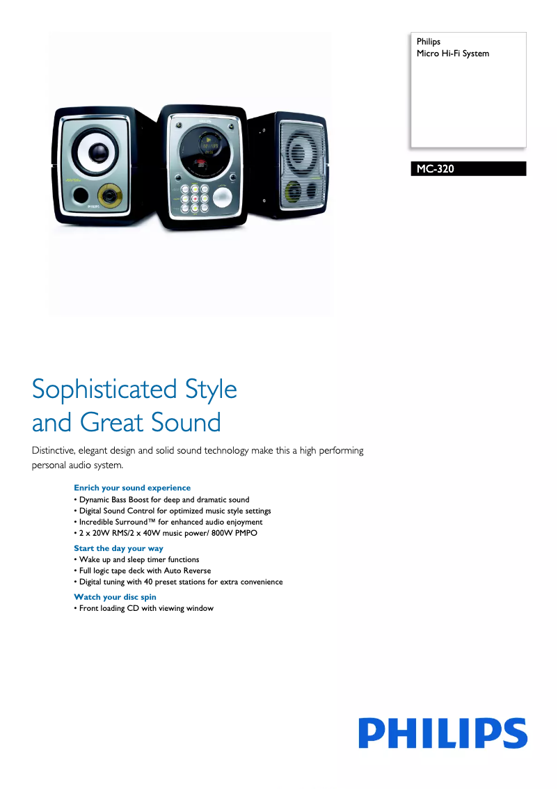 Page 1 de la notice Brochure Philips MC-320