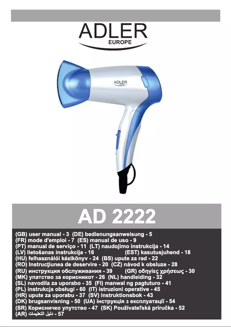 Page n°1 - Manuel utilisateur Adler AD 2222