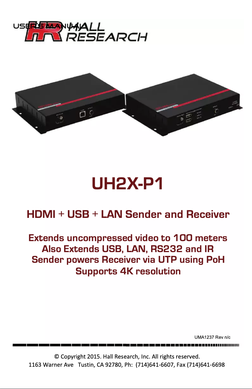 Page 1 of the manual User Manual Hall Research UH2X-P1