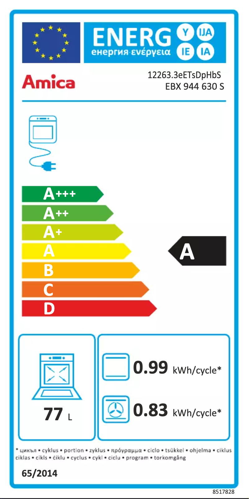 Página 1 del manual Etiqueta energética Amica EBX 944 630 S