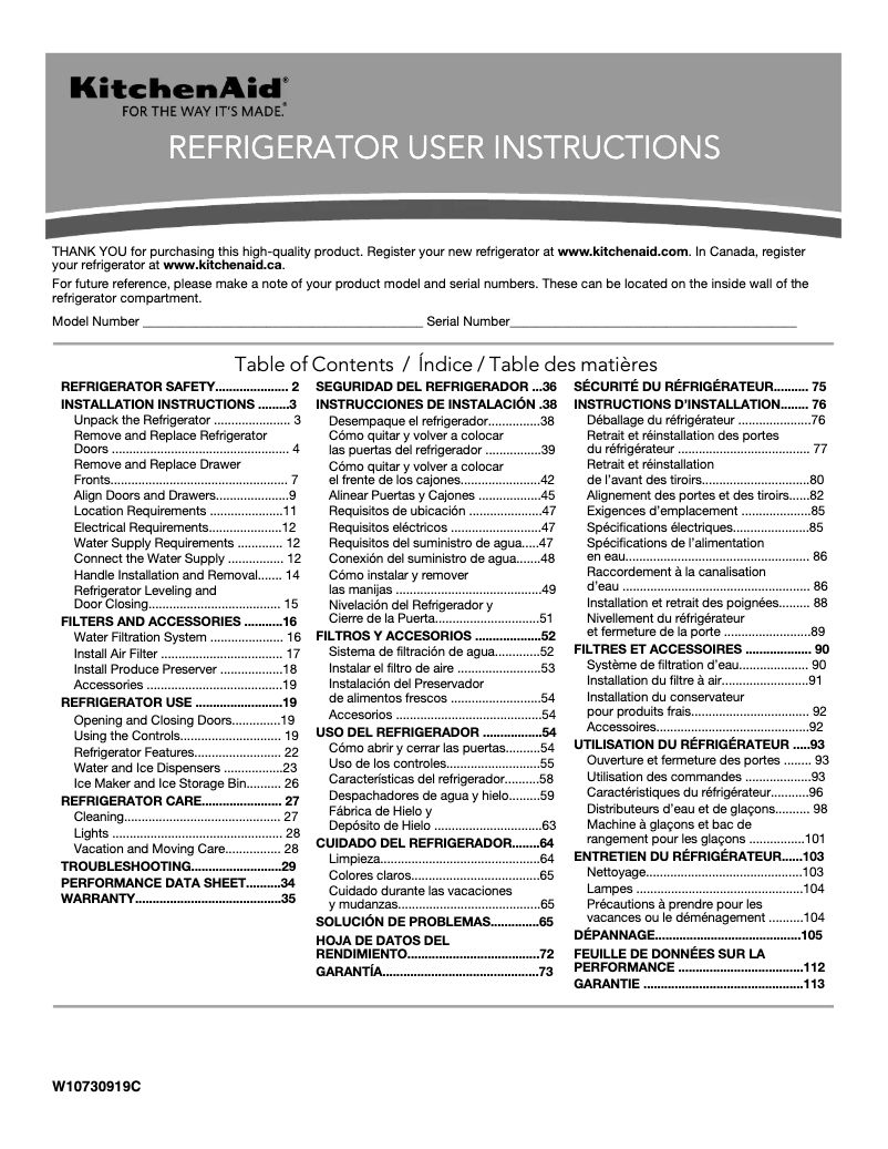 Page 1 de la notice Manuel utilisateur KitchenAid KRMF606ESS