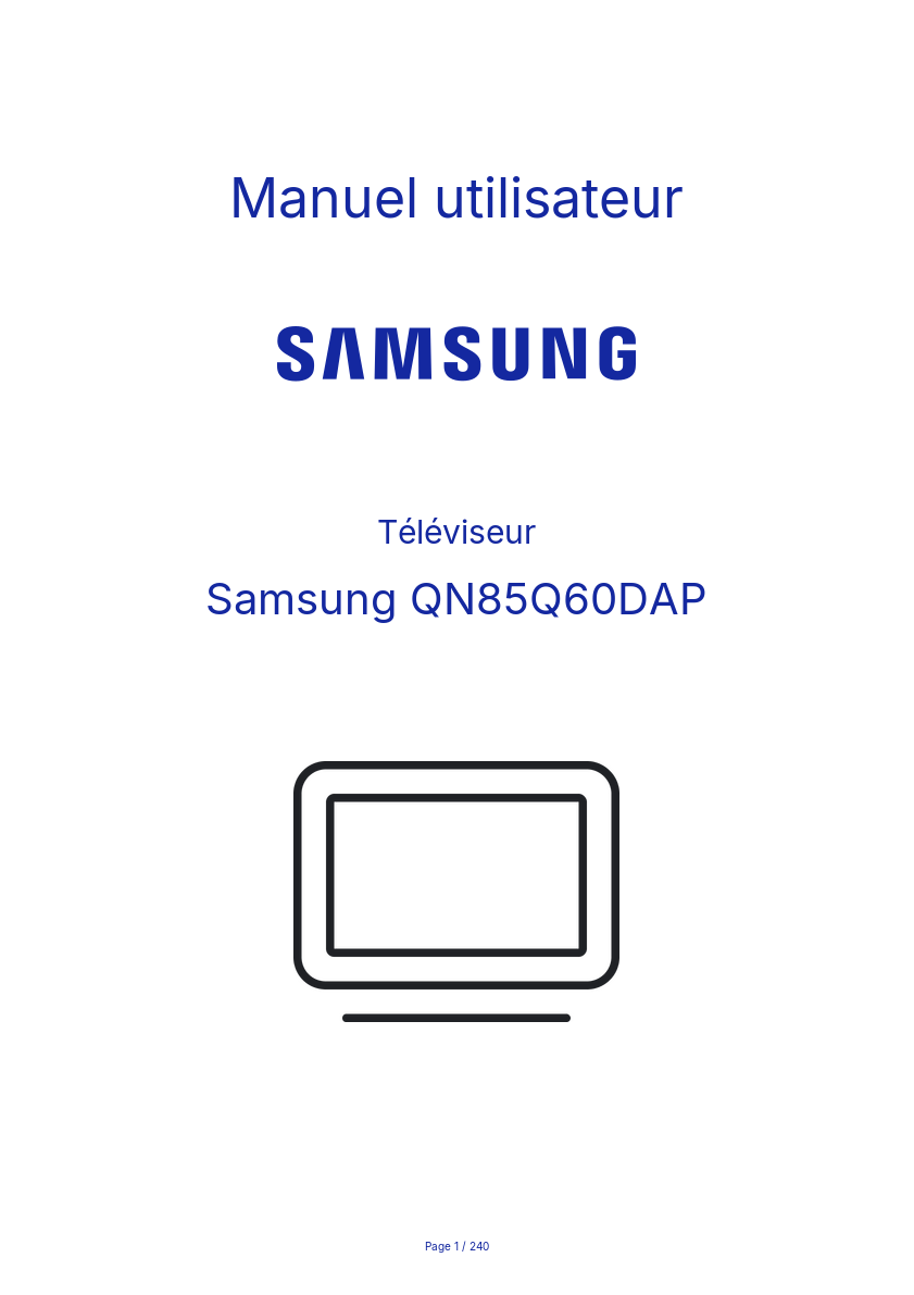 Page 1 de la notice Manuel utilisateur Samsung QN85Q60DAP
