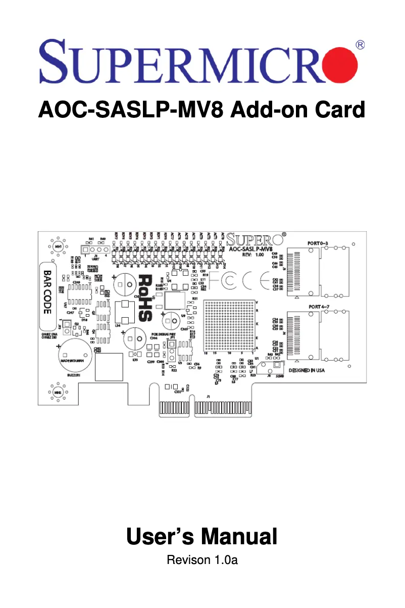 Page n°1 - Manuel utilisateur Supermicro AOC-SASLP-MV8