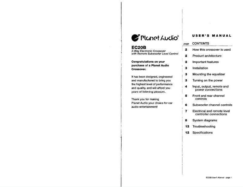 Page 1 de la notice Manuel utilisateur Planet Audio EC20B