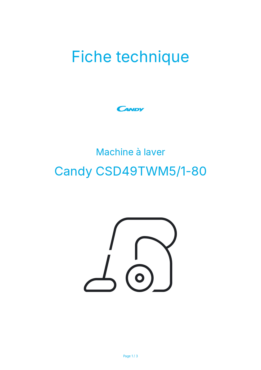 Page n°1 - Fiche technique Candy CSD49TWM5/1-80
