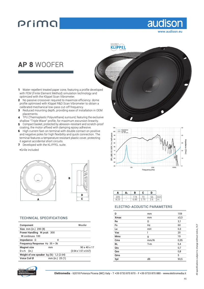 Page 1 de la notice Fiche technique Audison Prima AP 8