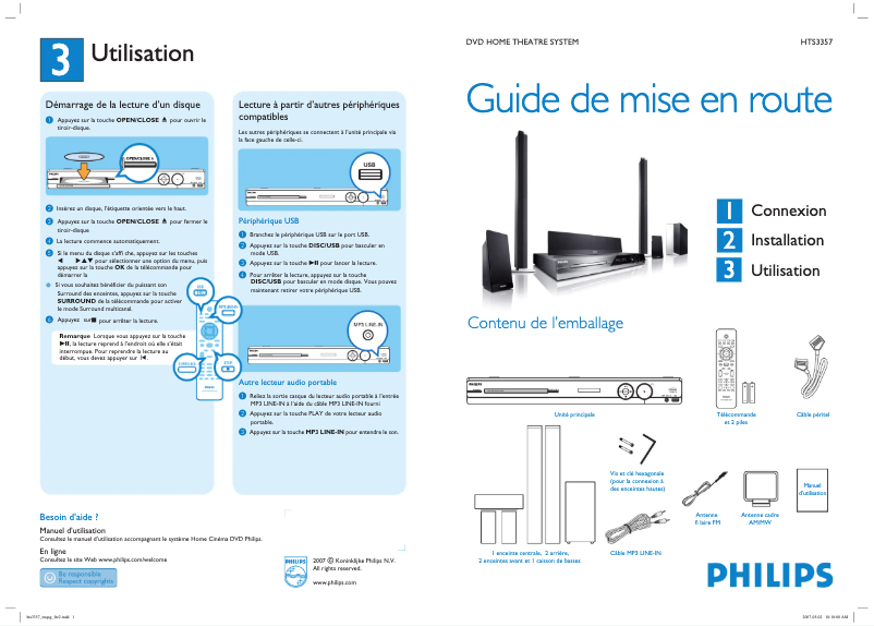 Página 1 del manual Guía de inicio rápido Philips HTS3357