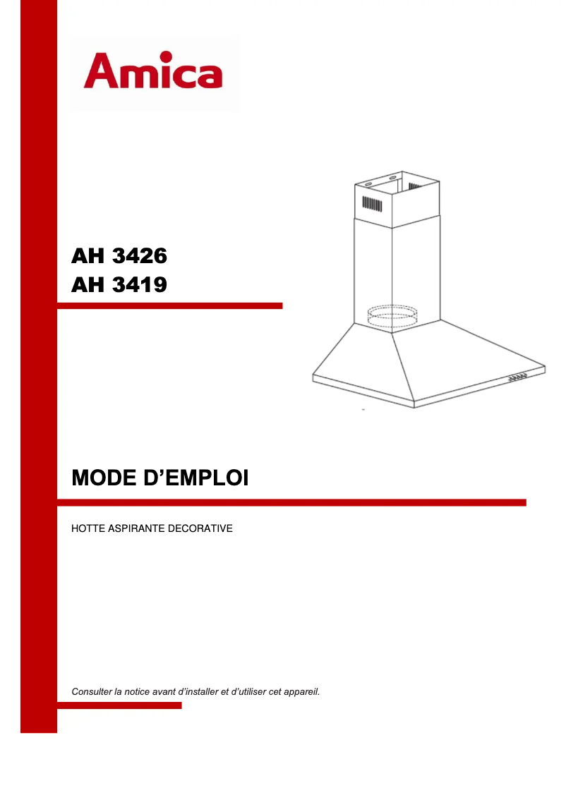 Page n°1 - Manuel utilisateur Amica AH3419