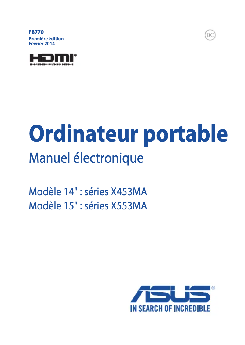 Image de la première page du manuel de l'appareil X453MA