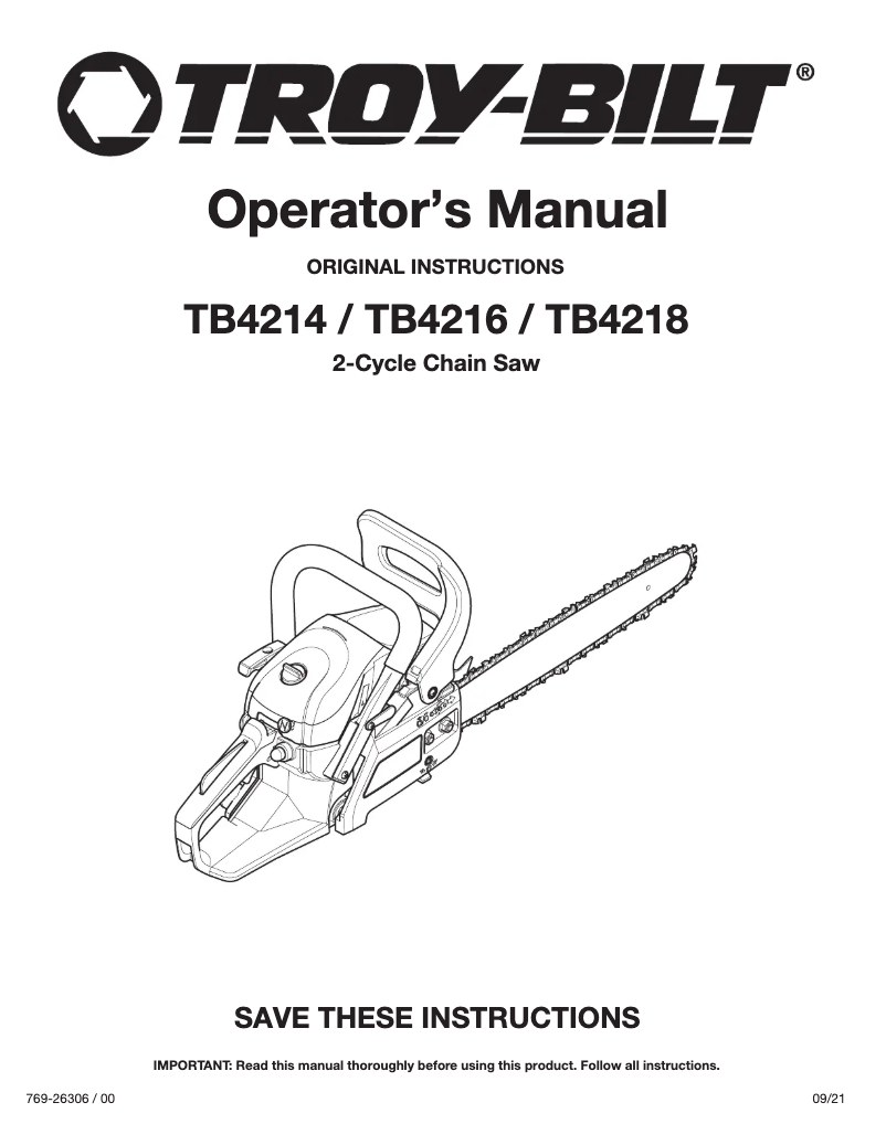 Page 1 de la notice Manuel utilisateur Troy-Bilt TB4218