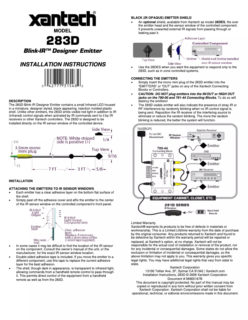 Page n°1 - Manuel utilisateur Xantech 283D