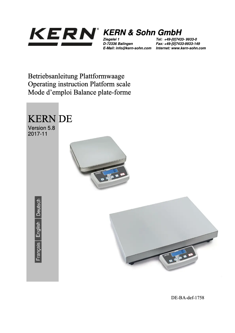 Page 1 de la notice Manuel utilisateur Kern DE 35K5D