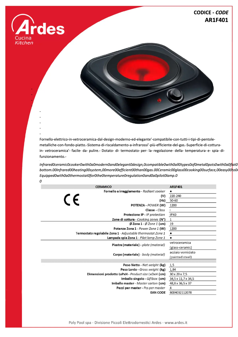 Página 1 del manual Ficha técnica Ardes AR1F401