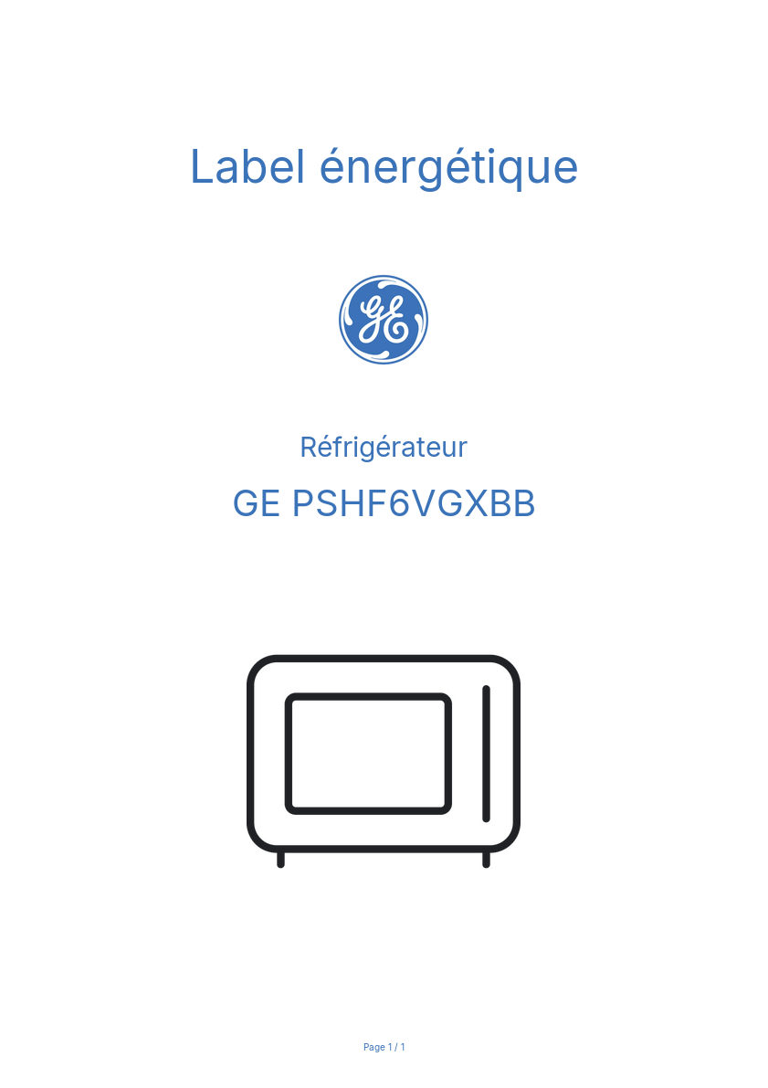 Page n°1 - Label énergétique GE PSHF6VGXBB