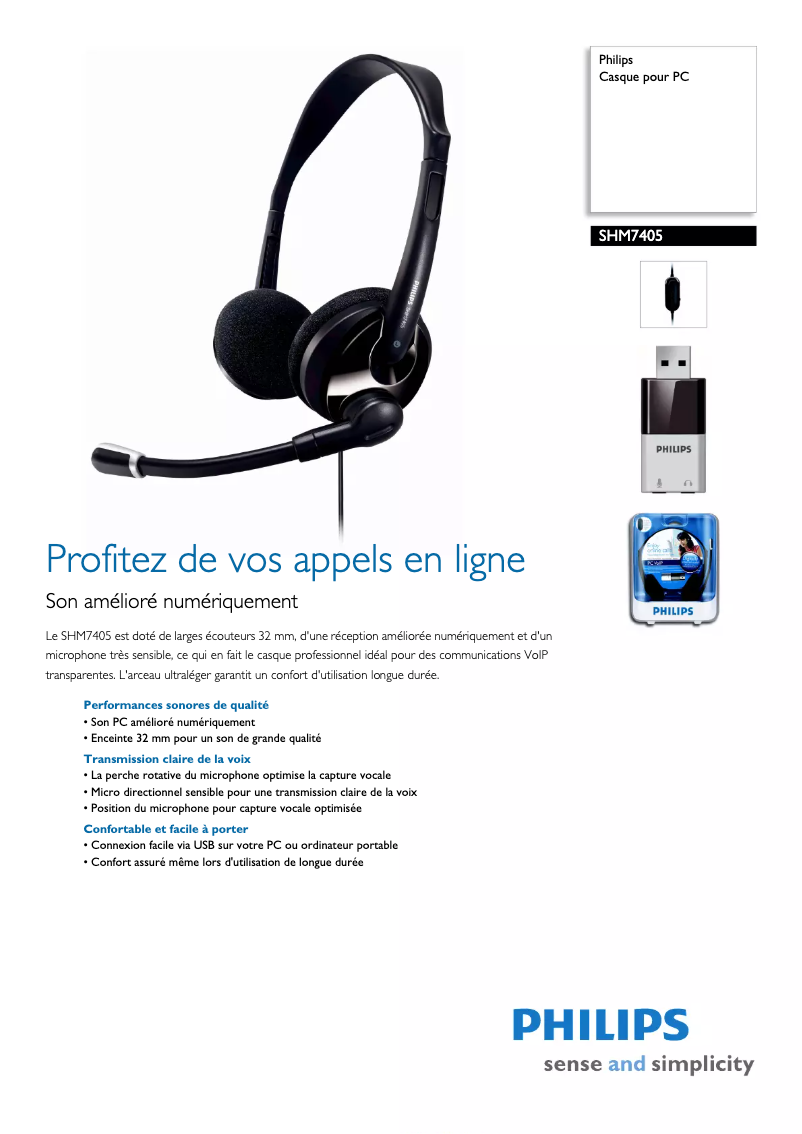 Page 1 de la notice Fiche technique Philips SHM7405