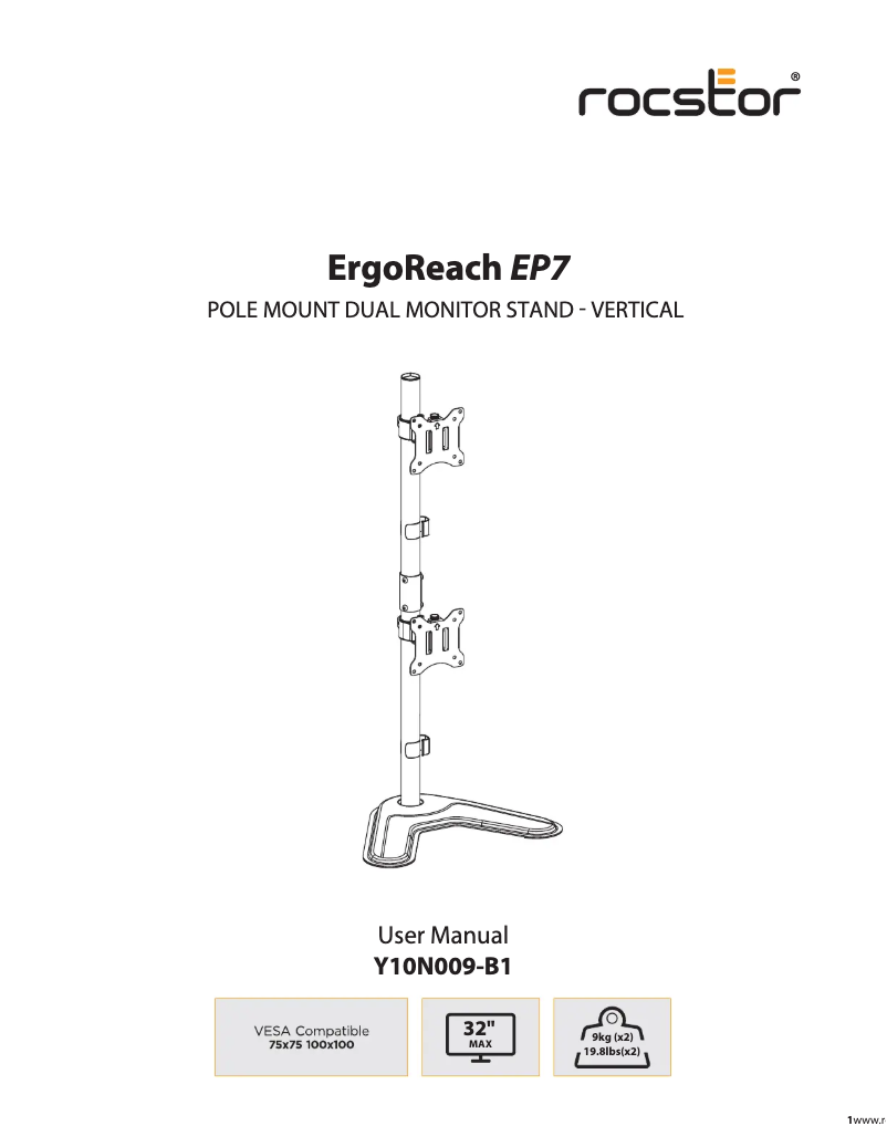 Page 1 de la notice Manuel utilisateur Rocstor ErgoReach EP7